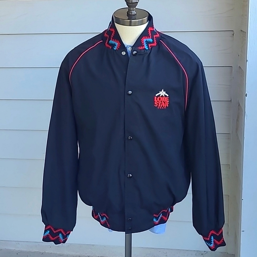 LONE STAR BEER Black West Ark USA Sz XL Mens Full Button Light Jacket VTG RARE‎